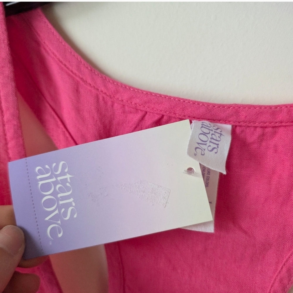 Stars Above Pink Linen Blend Racerback Tank Top Size XS New - Picture 3 of 3